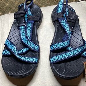 Skechers Black and Blue Reggae Strappy Sandals